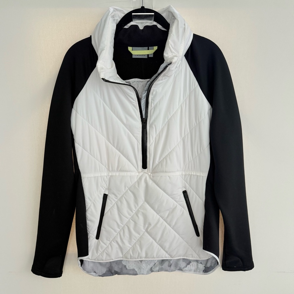 Athleta Wind Sprint 1/2 Zip Pullover Hooded Thumbholes Black size medium